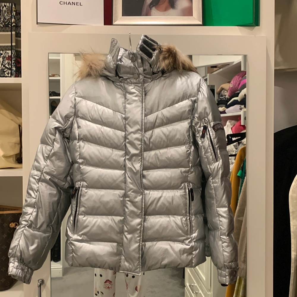 Bogner Fire+Ice Silver Down Ski Jacket Real Fur Size S (US 6)